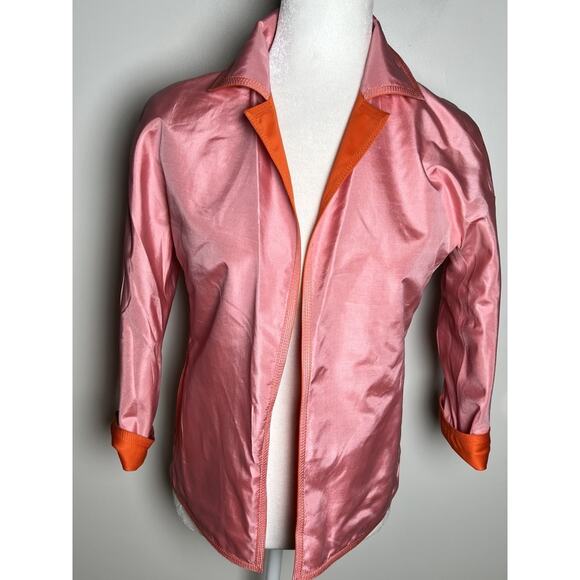 Charles Nolan New York 100% Silk Orange Pink Reversible Open Jacket Pockets Sz 2 - Picture 9 of 11